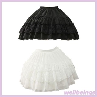 Womens Lolita Hollow Out Birdcage Petticoat 4 Hoops Pleated Ruffles  Underskirt