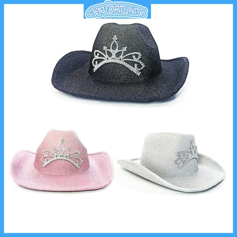 OPP Unisex Retro Cowboy Hat Rhinestone Crown Sequins Brim Hat Fedora ...