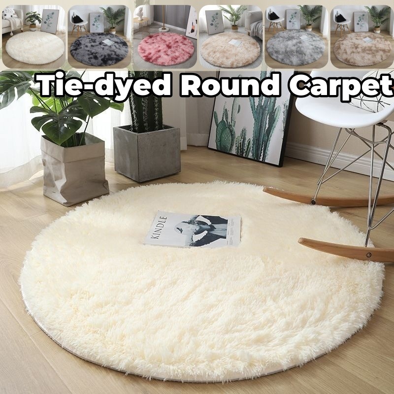 Plush Round Carpet Tie-dyed Solid color Round Carpet Soft Fluffy Rug ...