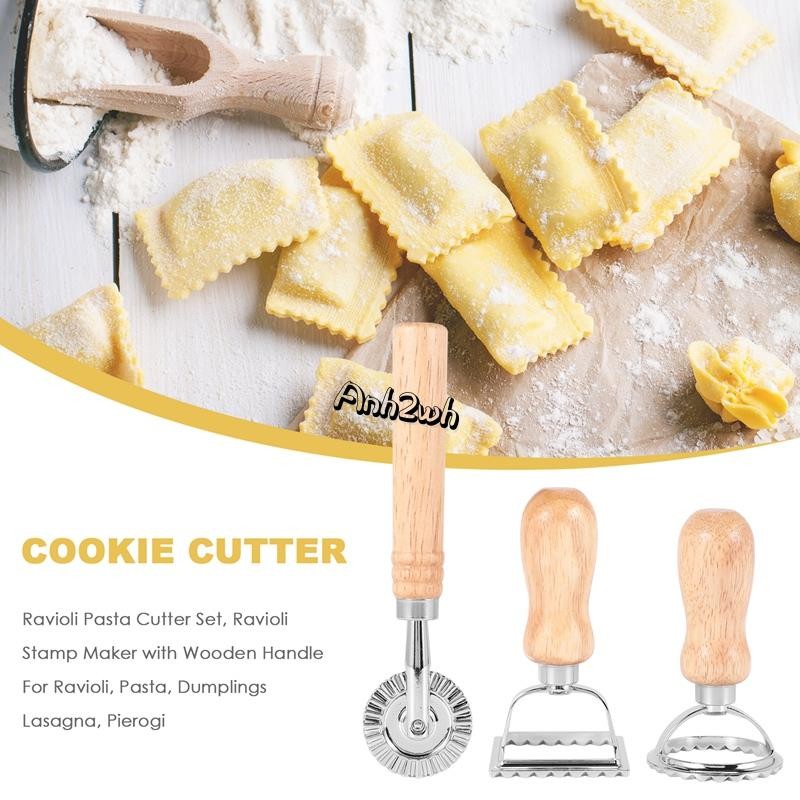 【A-NH】3PCS Ravioli Pasta Cutter Set, Ravioli Stamp Maker with Wooden ...