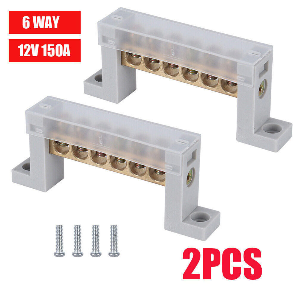 2PCS 12V 150A 6 Way Bus Bar Ground Distribution Block Panel +12pcs ...