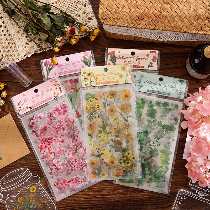 6 Sheets/set Botanical Garden Series Flowers Stickers Kawaii Plants ...