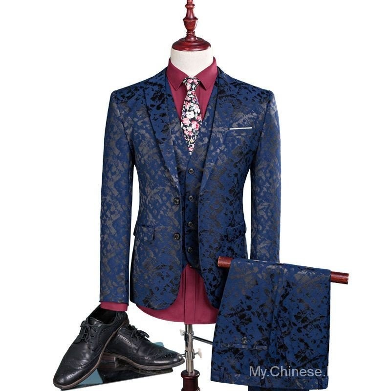 [Suit]Suit Men's Suit Stage costume Black Pattern Suit Male Host Mc ...