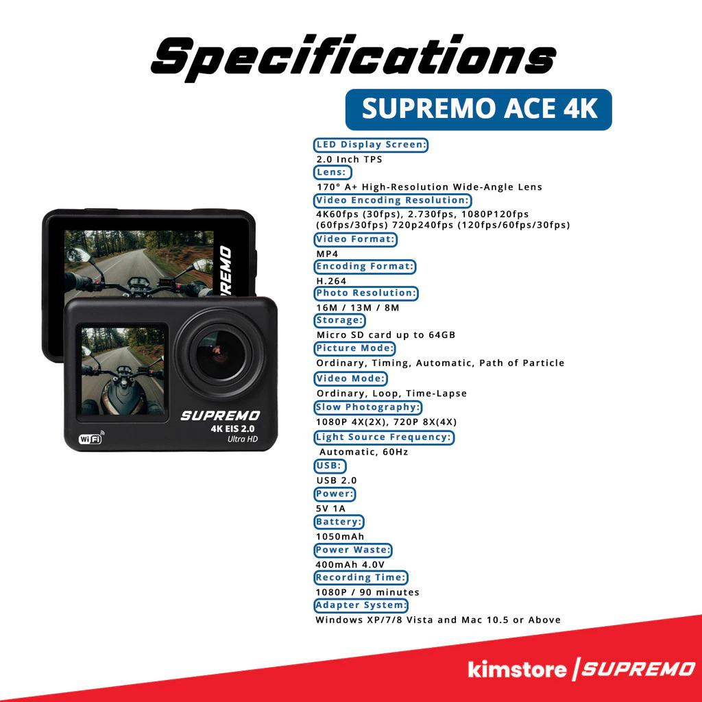 Supremo Ace 4K Dual Display Action Camera