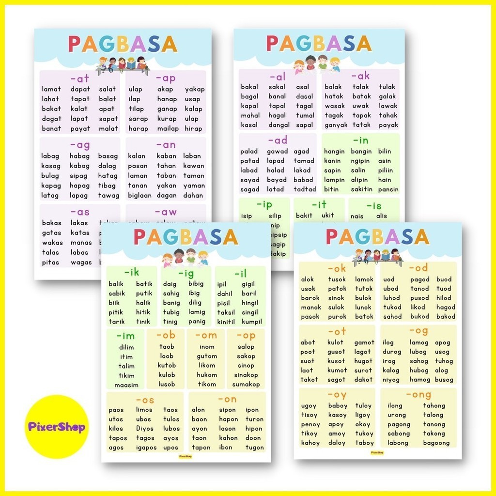 4 PCS. PAGSANAY SA PAGBASA POSTERS A4 EDUCATIONAL CHARTS TAGALOG ...