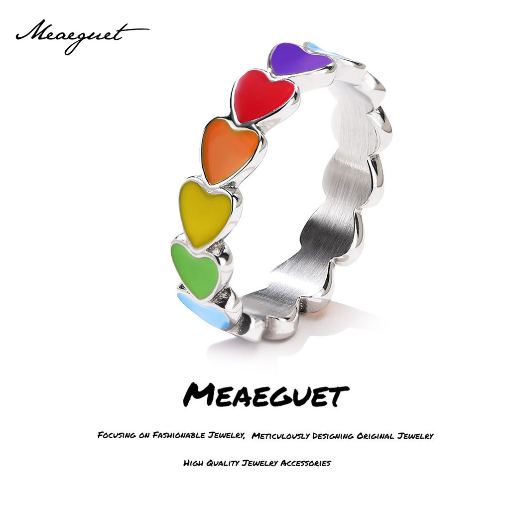 Meaeguet 5MM Heart Rainbow Ring Stainless Steel Love Heart LGBTQ Pride ...