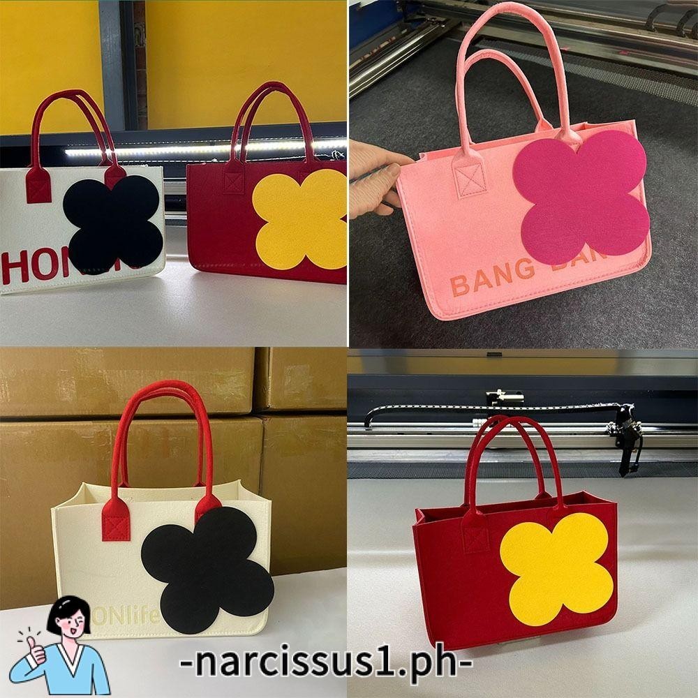 NARCIS Felt Shoulder Bag, Flower Pattern Multifunction Handbag, Large Capacity Storage Bag with