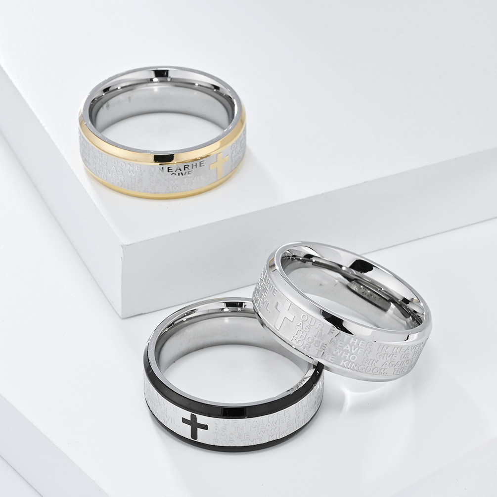 Simple Titanium Cross Scripture Ring for Men Prayer Faith Stainless ...