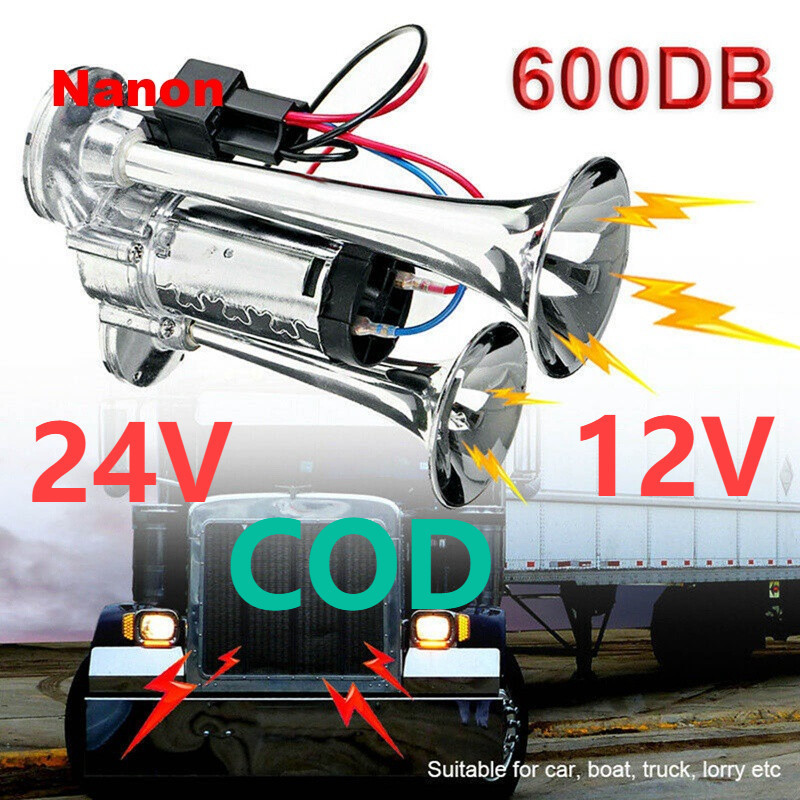 600DB Truck Train Air Horns, 12V Dual Trumpets Super Loud Air Horn