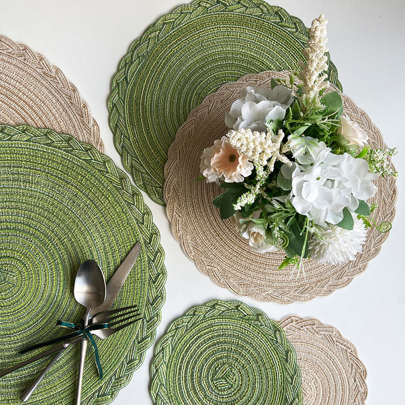 2PCS Woven Placemats Heat Insulation Mat Round Table Mats Dining Table ...