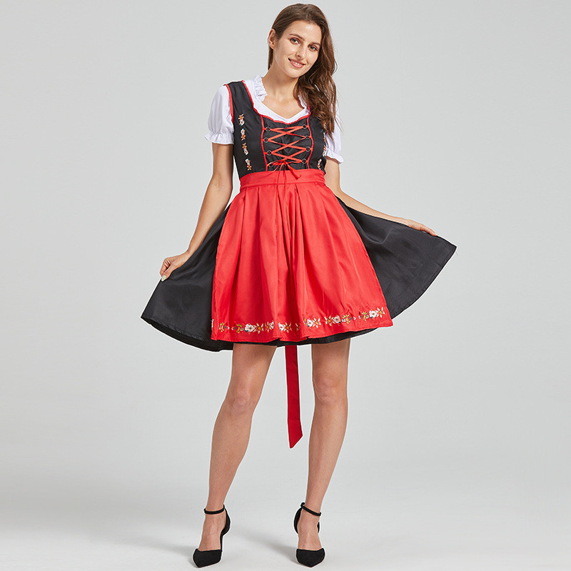 Girls German Dirndl Dress - Oktoberfest Costume With Short Sleeves, Bavarian Style For Halloween & Parties