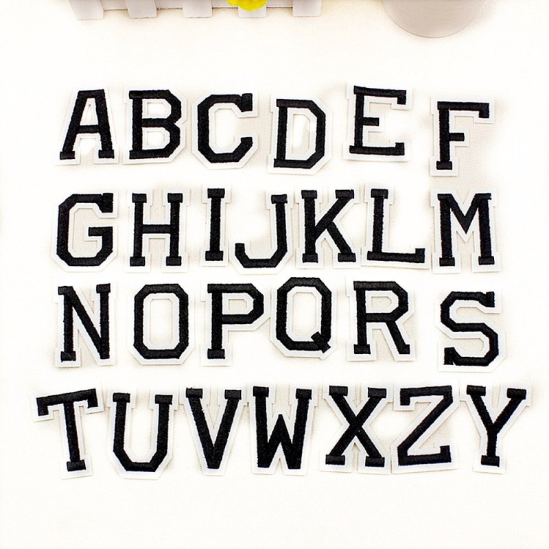 (Hot Glue)Black Letters Embroidery English Alphabet Letter Sew Iron On ...