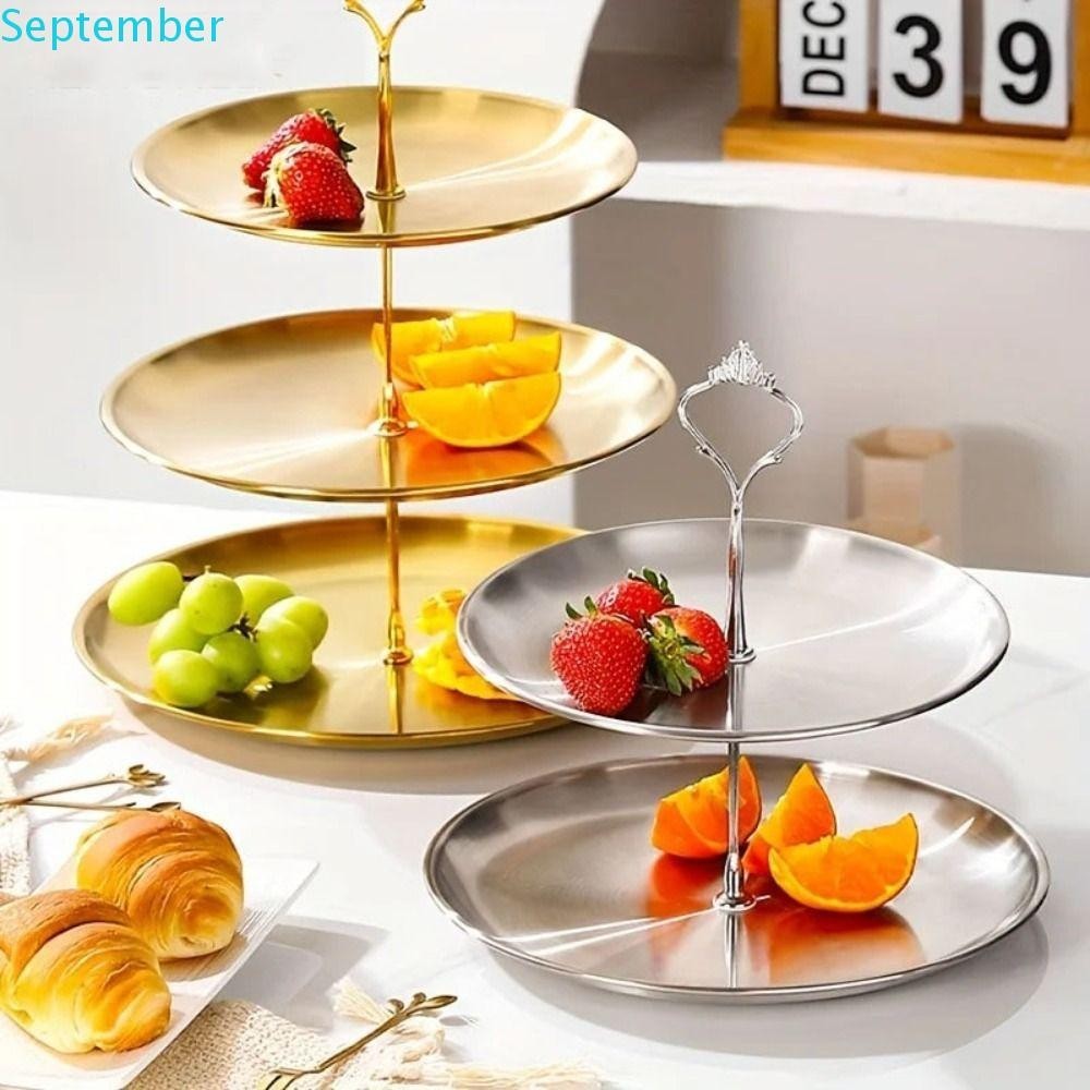 SEPTEMBER Stainless Steel Fruit Stand, Stainless steel 2/3 Layer Cake Dessert Tray, Portable Not