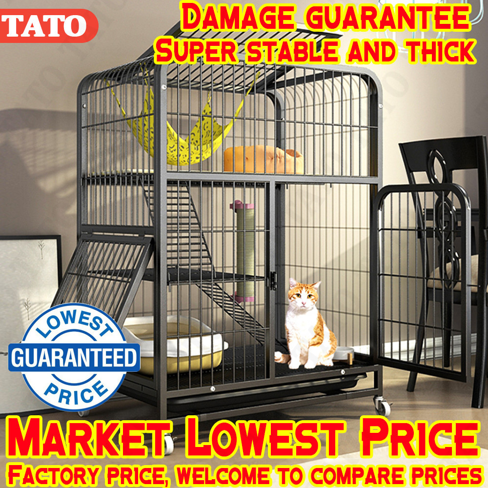 Square Tube Cat Cage Layer Pet Cage Foldable Sturdy Pet Furniture Cat  Cages With Wheels Stainless