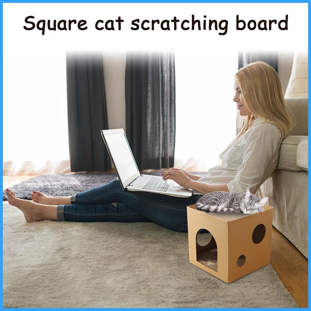 Cardboard Box Cat Bed Scratching House Foldable Square Box Double Layer