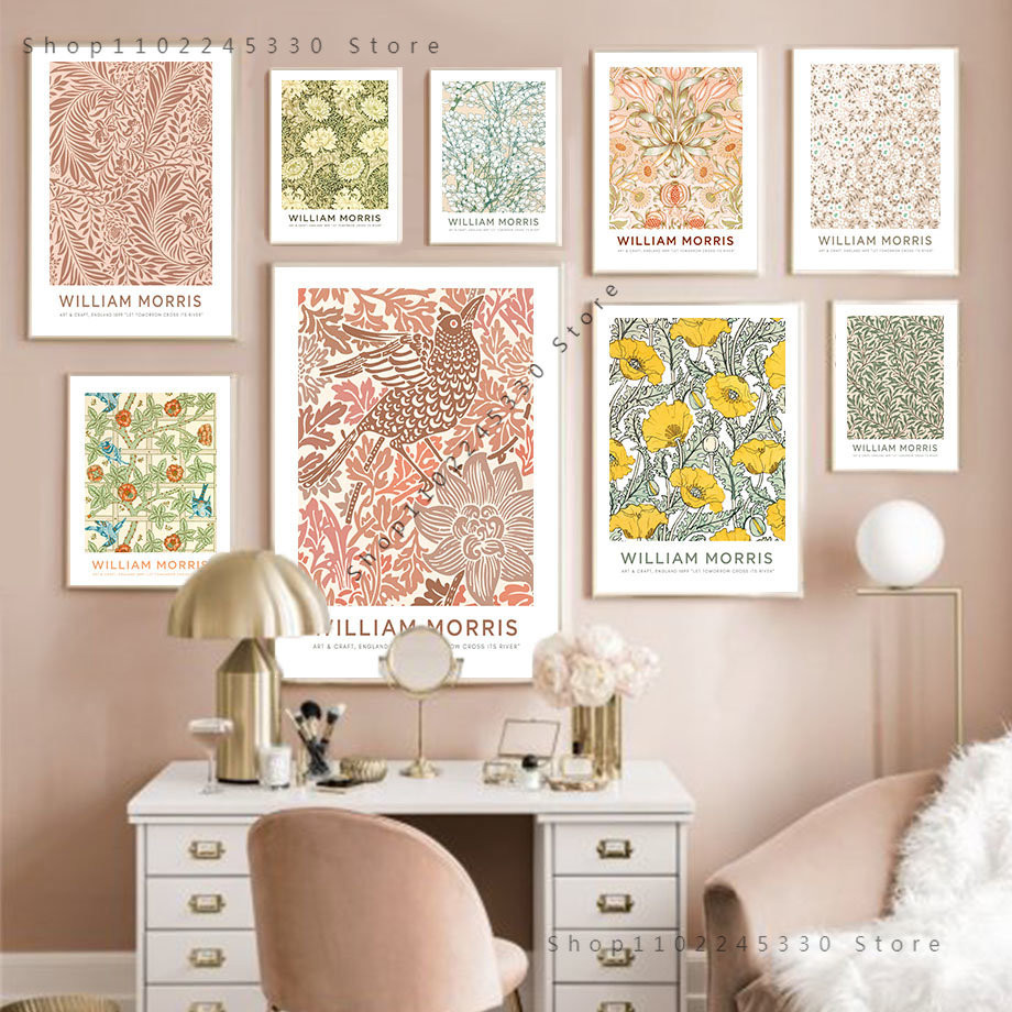 Picture of William Morris Leaf Flower Plant Abstract Wall Art Canvas Painting ...