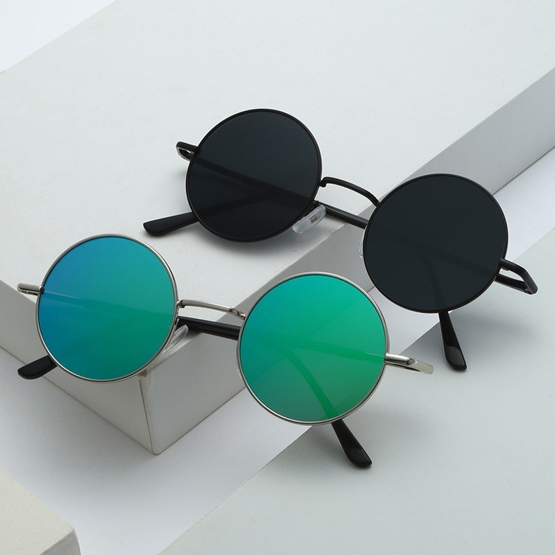 Classic Vintage Round Sunglasses Men Sun Glasses Women Metal Frame Black  Lens Eyewear Driving - Main Image