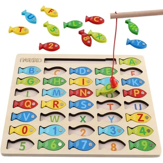 Treeyear Magnetic Wooden Fishing Game Toy For Toddlers, Alphabet Fish  Catching Counting Games Puzzle With Numbers And Letters