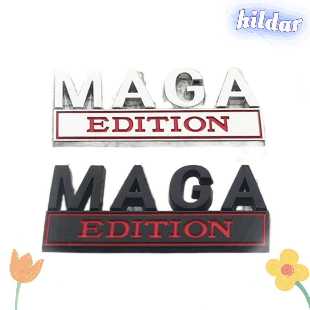 HILDAR 2PCS MAGA Edition Car Emblem, Black,Silver Zinc alloy Letter ...