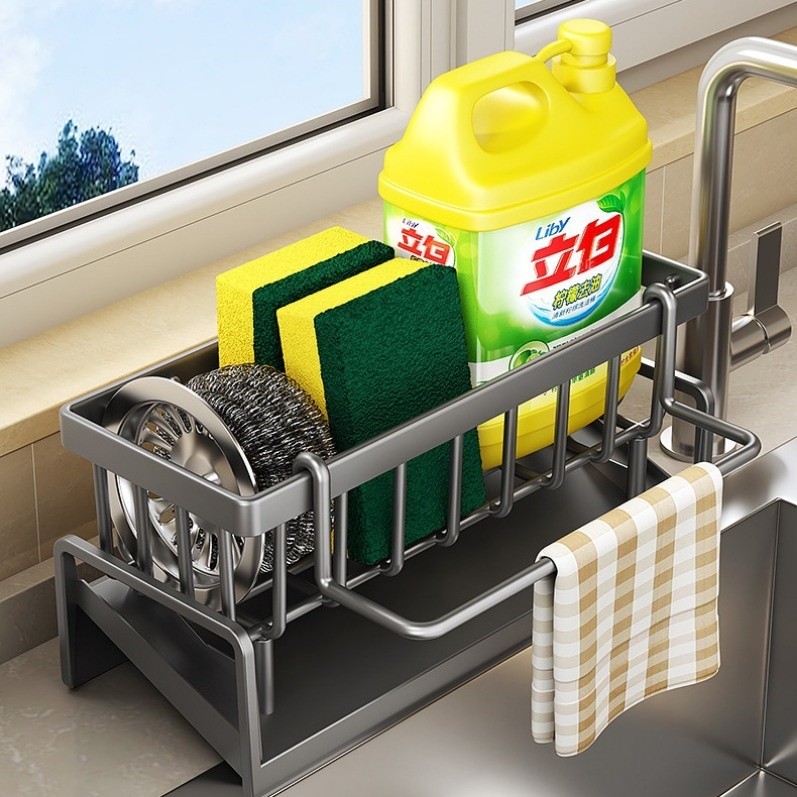 Kitchen Faucet Sink Drain Rack Sponge Hanging Rod Plastic Storage Drain ...
