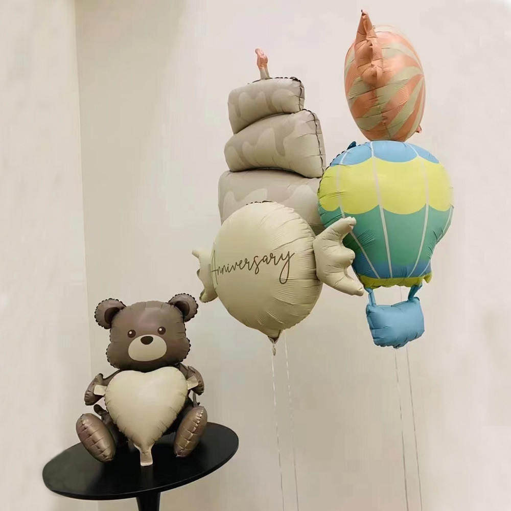 Matte Love Teddy Bear Candy Hot Air Balloon Birthday Cake Aluminum Film ...