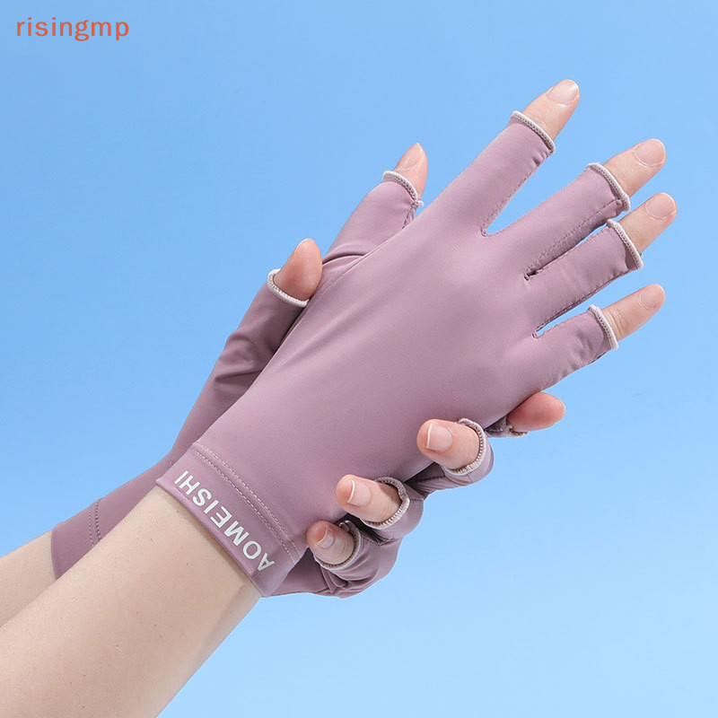 [risingmp] Summer Women's Ice Silk Thin Gloves Fingerless Half-finger ...