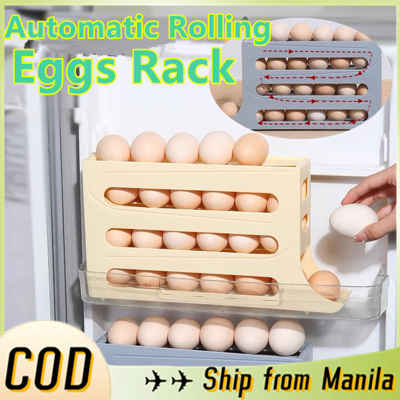 Automatic Rolling Egg Rack 4 Tier Eggs Organizer Anti Drop Refrigerator ...