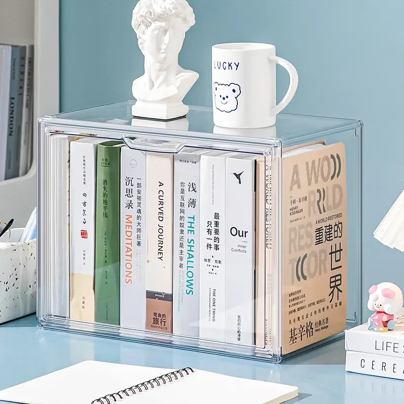 Acrylic Book Storage Box Kids Picture Bookcase Organize Dustproof ...