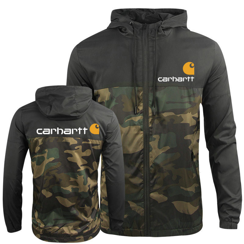 In stock New Camouflage Men Windbreaker Jacket Autumn Spring Carhartt Hooded Patchwork Outwear Coat Windproof 9ADV