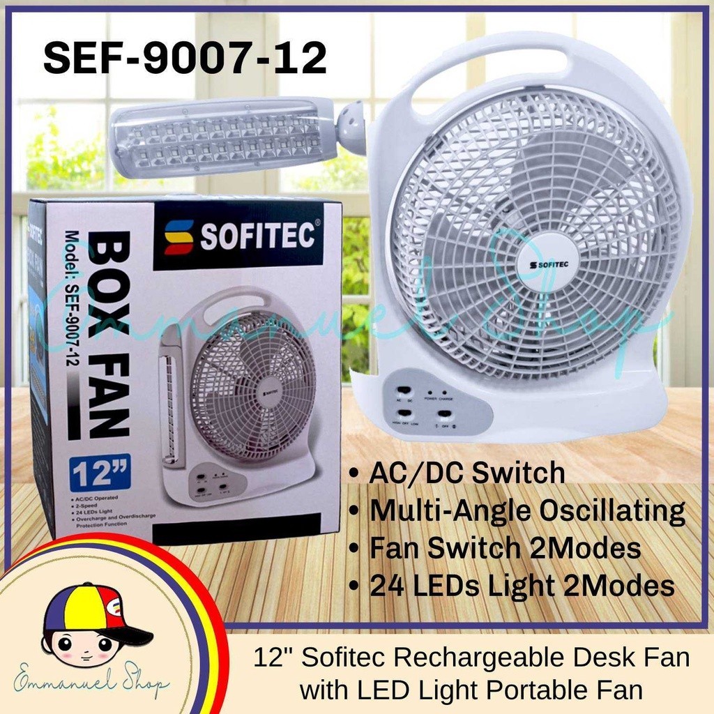 Rechargeable Desk Fan Oscillating Big Box Fan Emergency Light Lamp ...