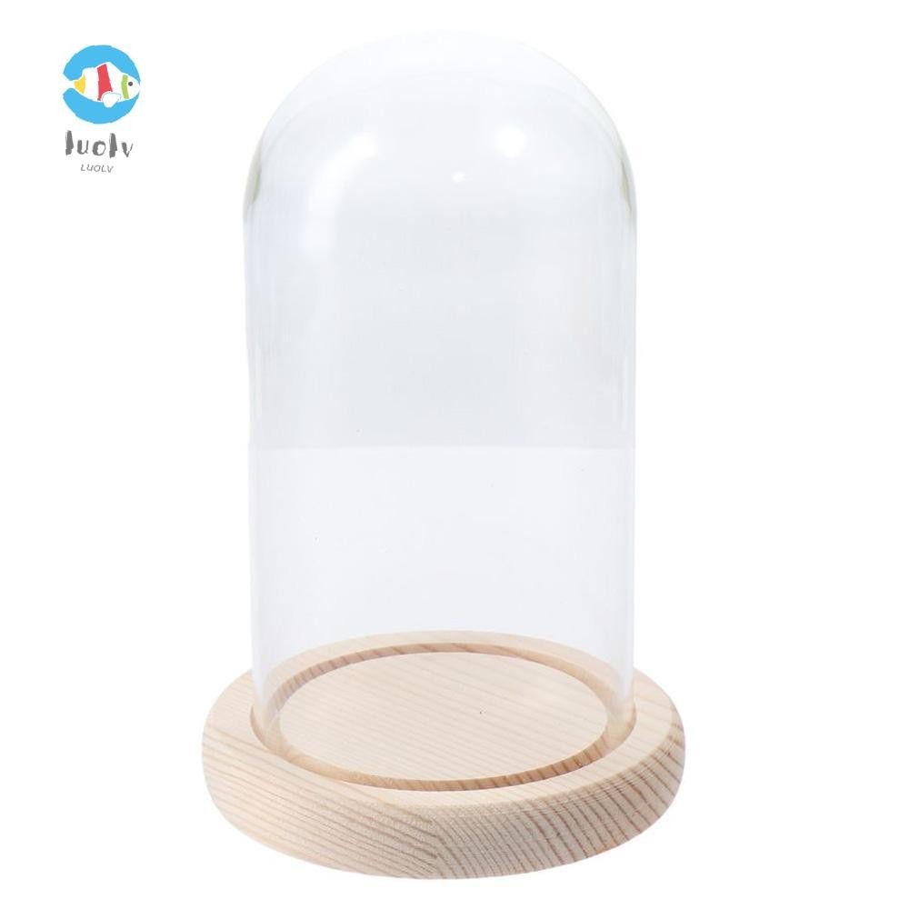 LUOLUVO Glass Bell Shape Dome, with Wooden Base Cloche Glass Dome ...