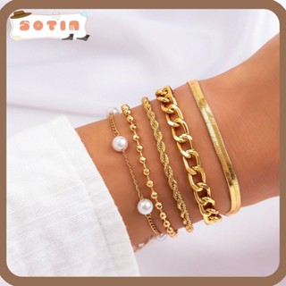 Dainty Gold Bracelets for Women Girls 18K Gold Plated Stackable Snake  Paperclip Chain Link Adjustable Bracelet Set for Women Summer Beach Jewelry  Pack