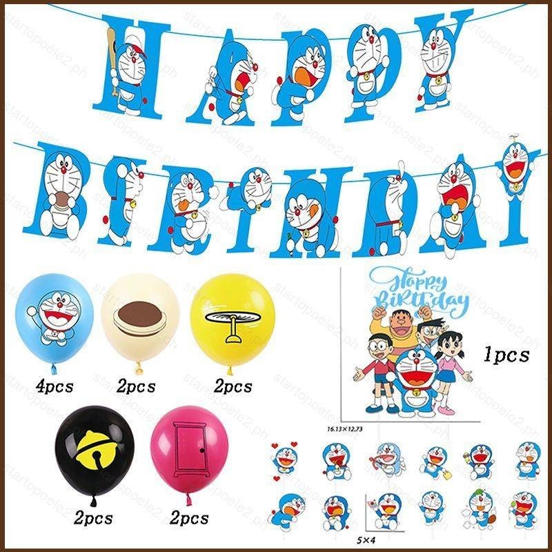 Kira Doraemon theme kids birthday party decorations banner cake topper ...