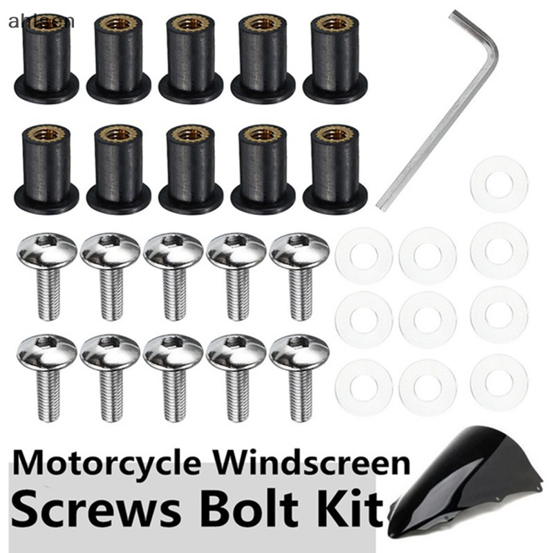 ahlsen 10PCS Motorcycle Windscreen Windshield Fairing Bolt Screw Kit Well Nuts M5 15mm PH