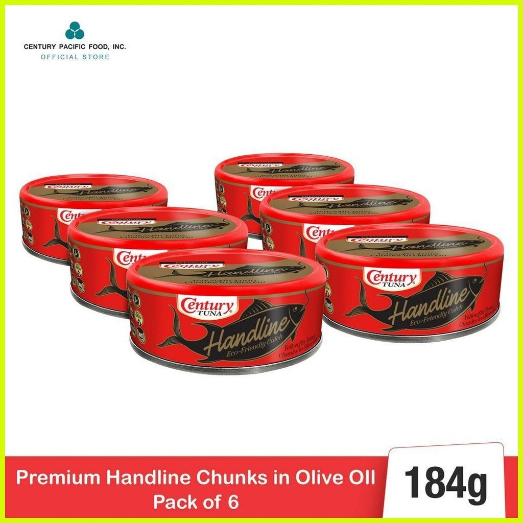 ♞,♘,♙Century Tuna Premium Hand Line Chunks in Olive Oil 184g Pack of 6