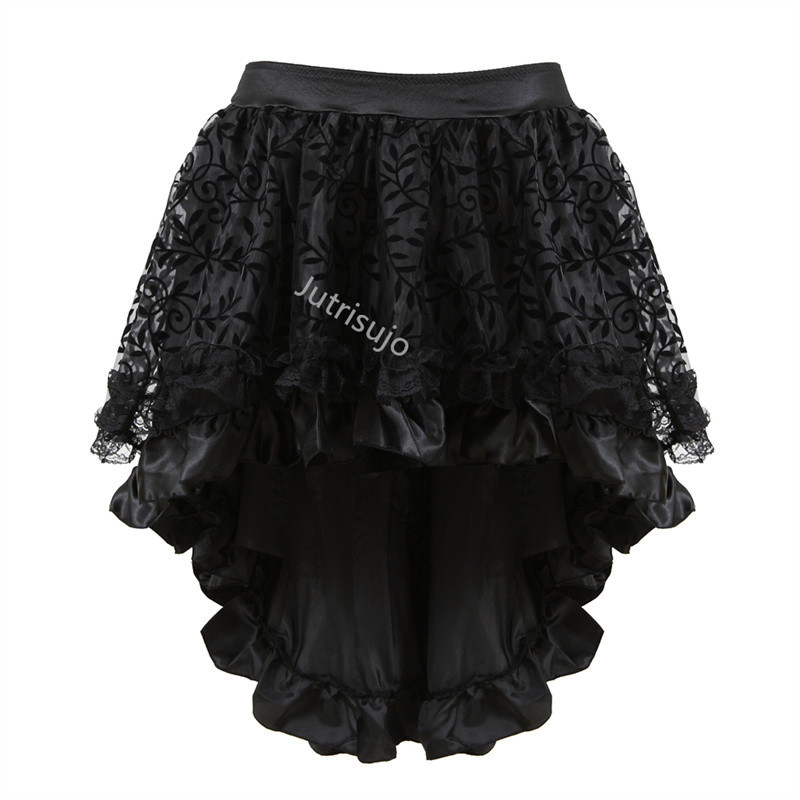 Skirt Women's Plus Size Lace Front High and Back Low irregular Steampunk  Costume Pirate Medieval Renaissance Skirts Outfits Slim Ruffle Elegant High 