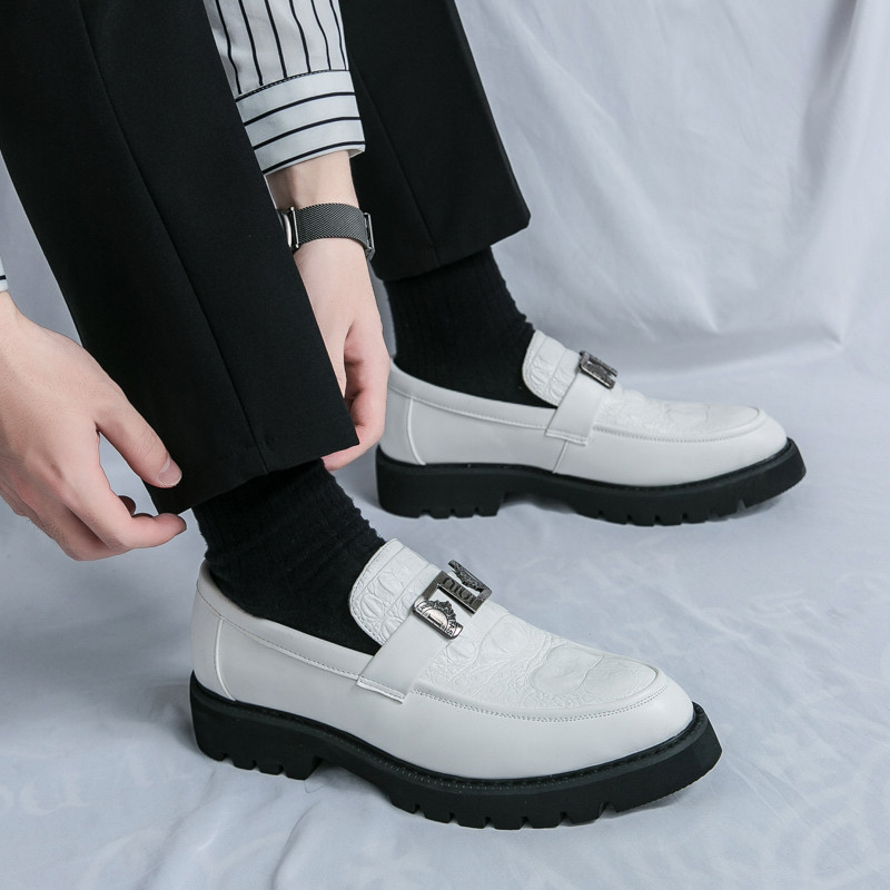 Man Chunky Loafers Slip-On Shoes Round Toe White Fashion Party Daily  Wedding Leather Solid Color Casual shoes