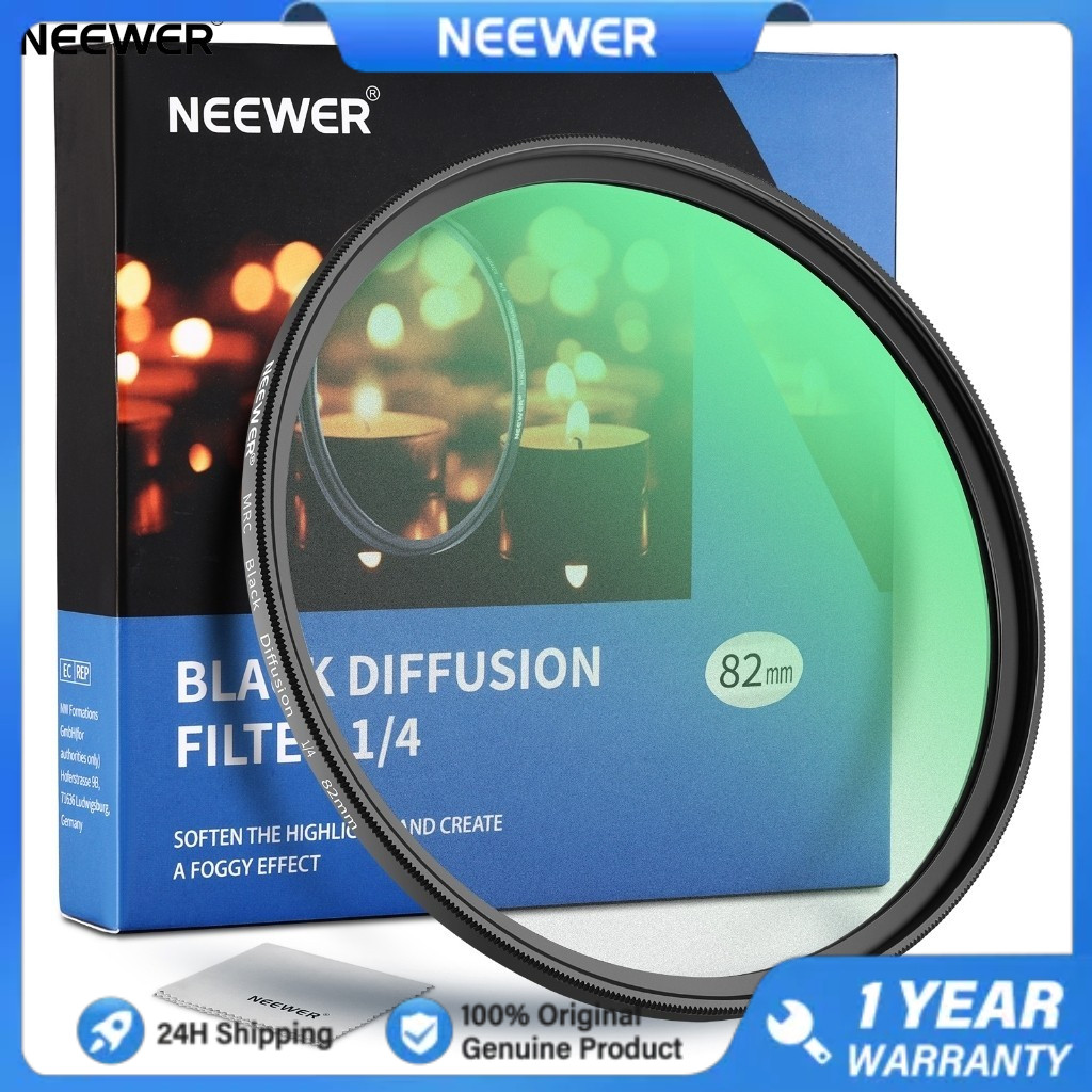 NEEWER 43mm Black Diffusion Filter - 1/4 Mist Effect For Cinematic Video