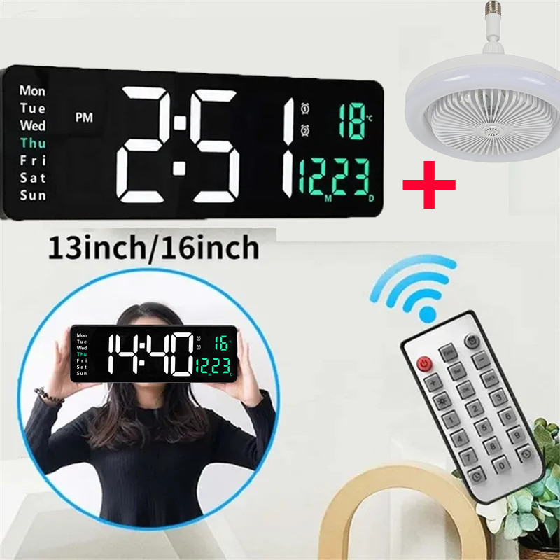 LED LARGE Display Digits With Remote Control Alarm Clock Wall-Hang ...