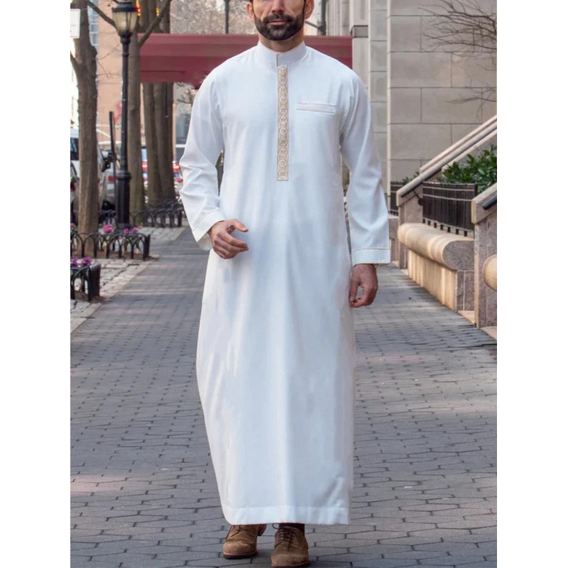 Luxury Men'S Islam Muslim Arab Men'S Robe Long Sleeve Embroidered Stand ...