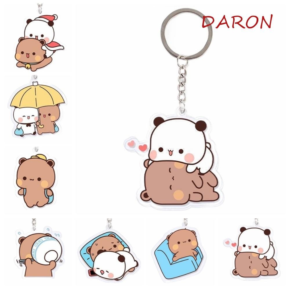 DARON Super Cute Couple Keychain, Acrylic Cartoon Bubu Dudu Panda Bear ...