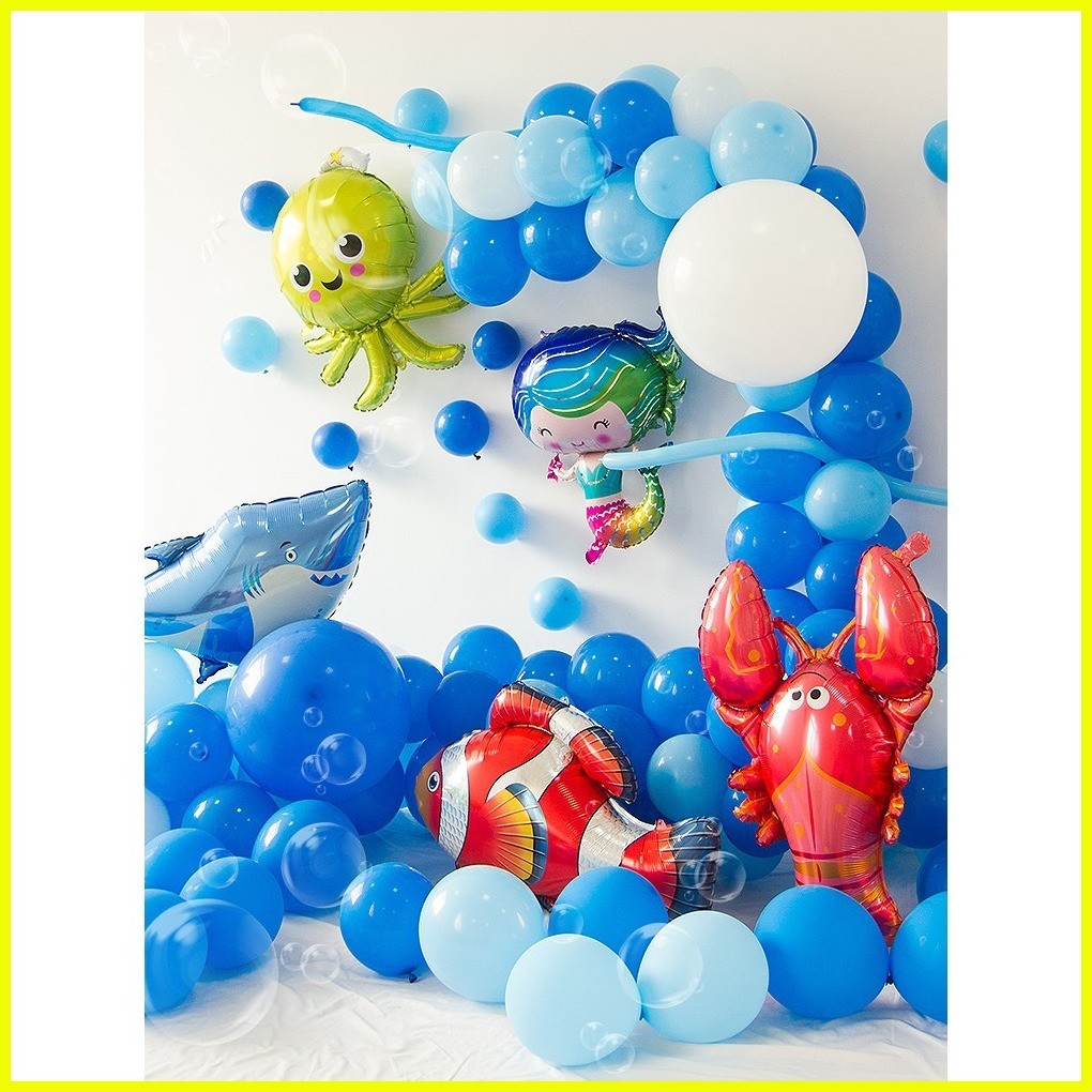 ☏ ஐ ☎ Ocean Fish Balloon Garland Blue Princess Mermaid Ballon Kit Baby Girl  Birthday Party Balloons