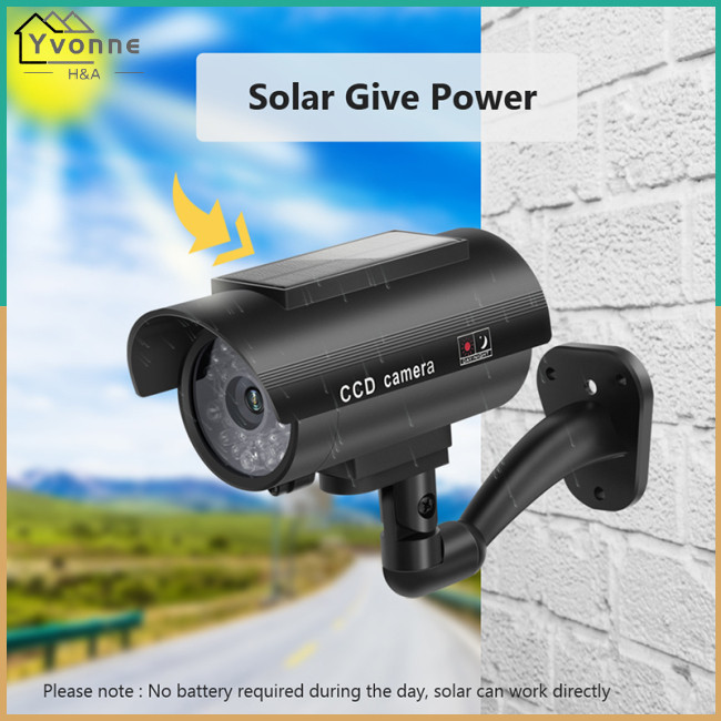 Solar-Powered Dummy Security Camera With Flashing LED Light - Fake Outdoor Surveillance Waterproof