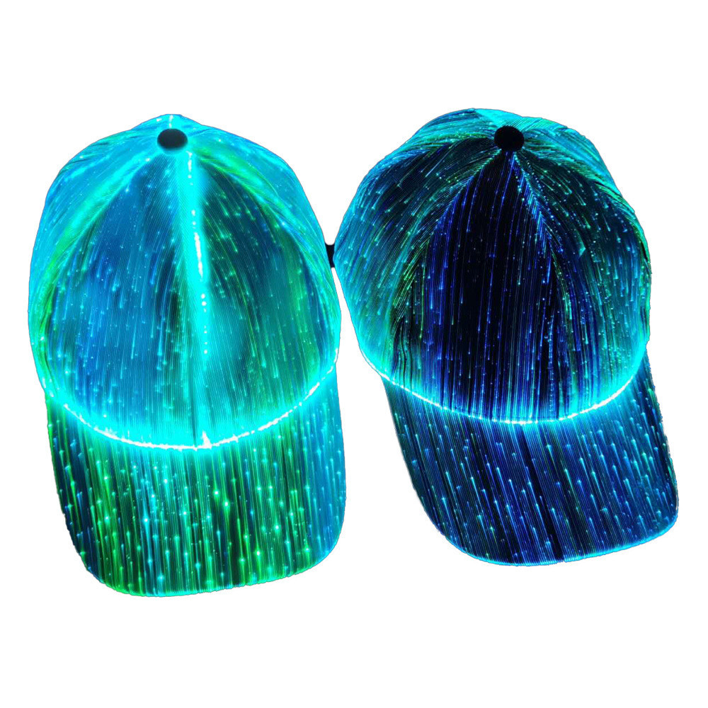 New LED Optical Fiber Luminous Hat Black White Couple Luminous Hat ...