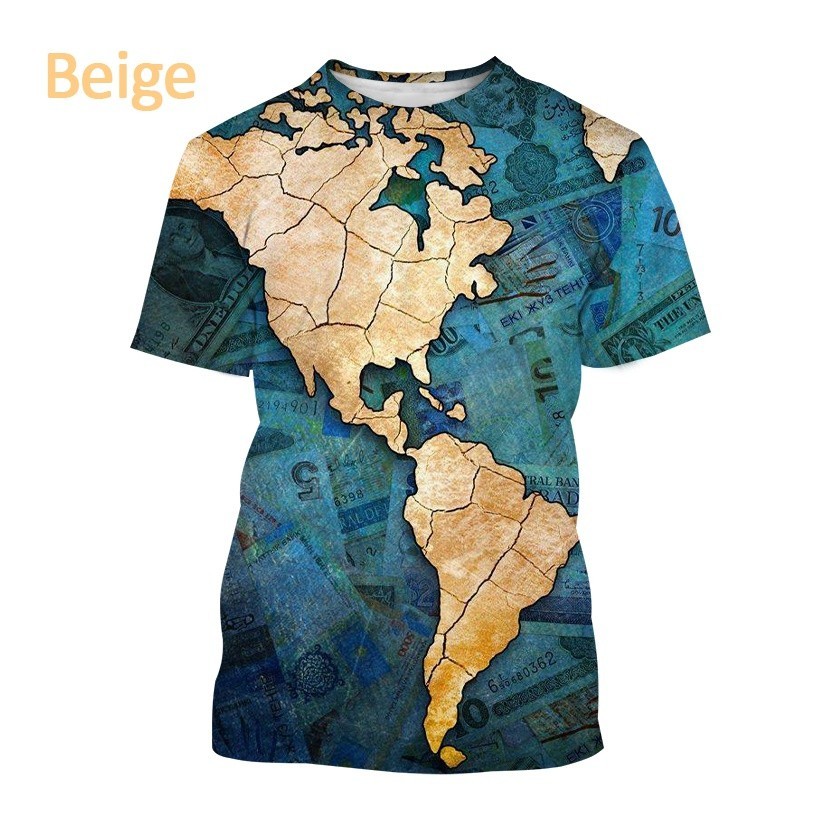World Map 3D Printing Men's Short Sleeve T-Shirt World Map Plate ...