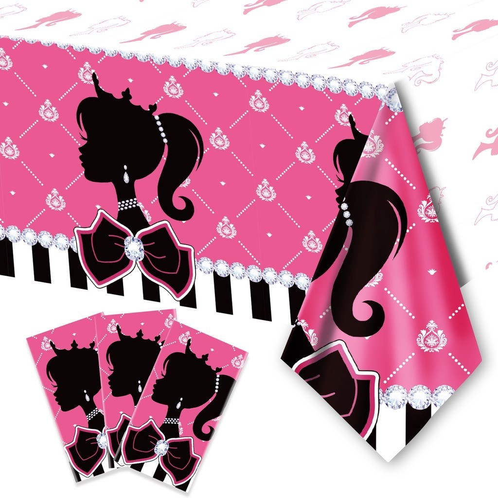 108x180cm Barbie Girls Disposable Tablecover Pink Princess Theme ...