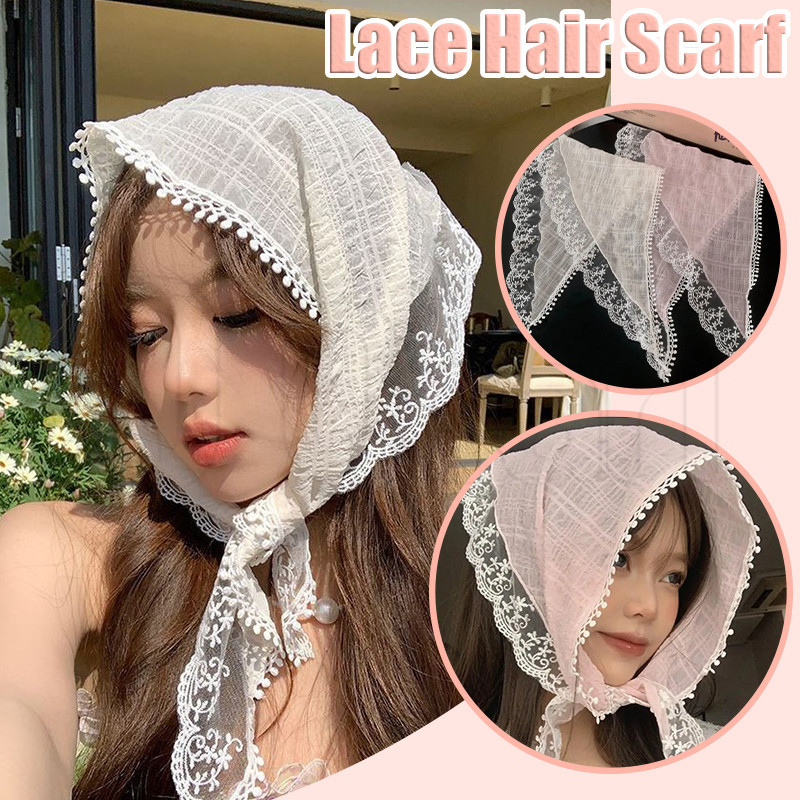 French Lace Embroidered Triangle Headscarf - Travel Photo Turban ...