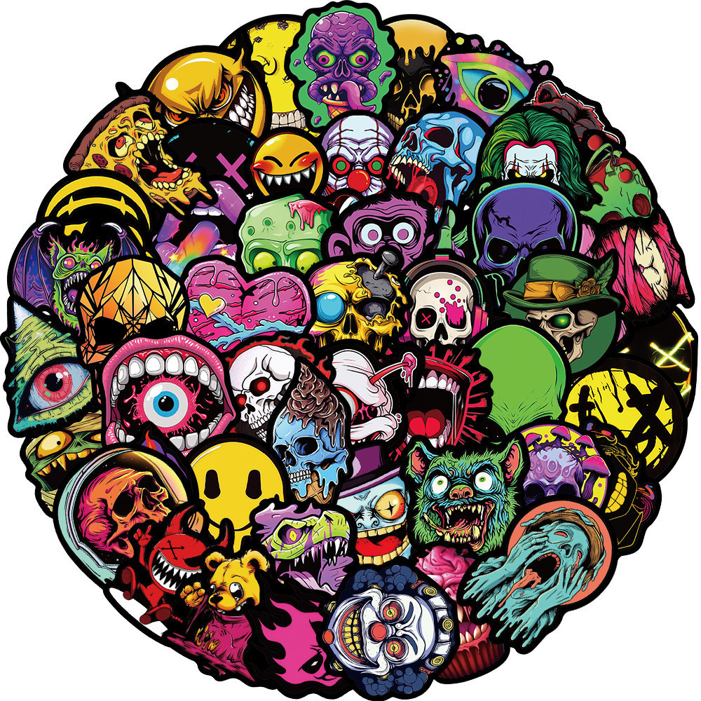 50PCS Cartoon Gothic Ghost Face Skull Waterproof Graffiti Stickers for ...