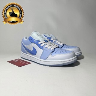 Nike Air Jordan 1 Low Mighty Swooshers Blue White Double Laces Sneakers 