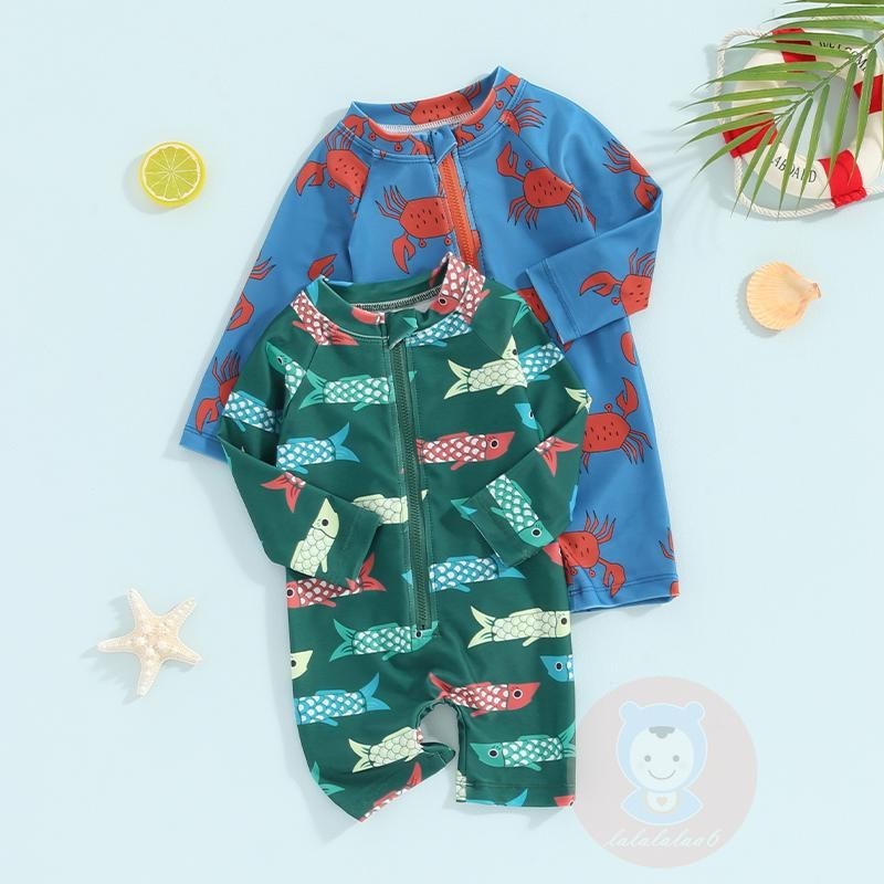LAA6-Toddler Boys Sun Protection Long Sleeve Crewneck Ocean Animal ...
